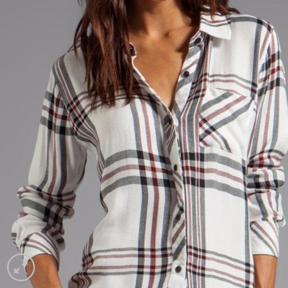 Rails Hunter white and red plaid button down long sleeve shirt